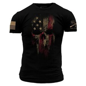 NWOT Large Grunt Style Black Tee with Distressed Flag Skull Graphic